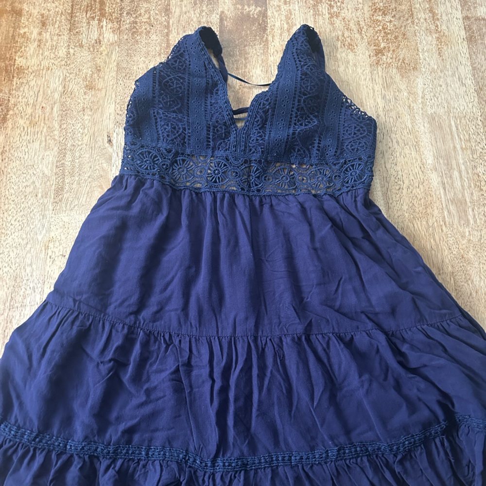 Navy Blue Lace open back dress